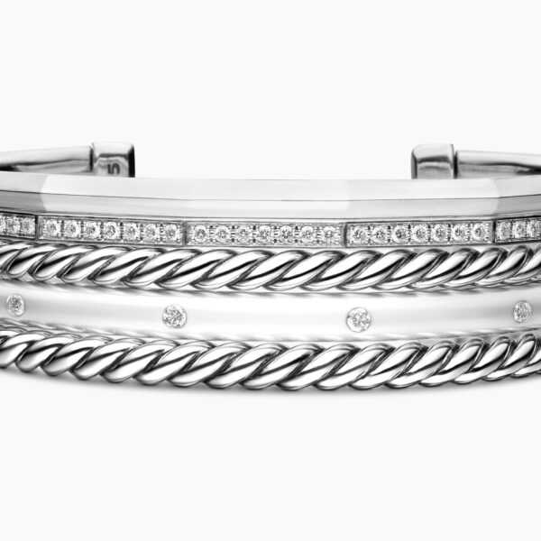 signature twisted-helix detail|David Yurman Stax Five Row Cuff Bracelet in Sterling Silver with Diamonds