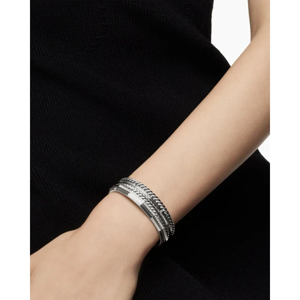 David Yurman Stax Five Row Cuff Bracelet in Sterling Silver with Diamonds, 16mm, view 7