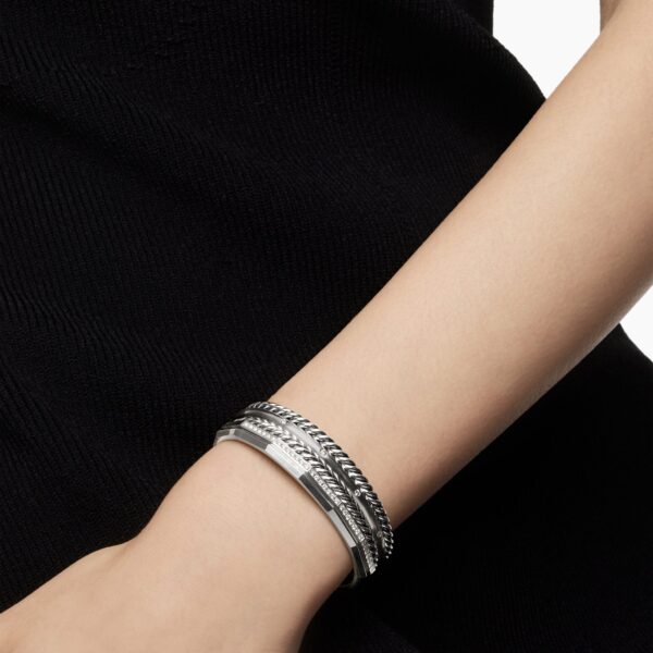 16mm – pavé setting and gemstone detail close-up|David Yurman Stax Five Row Cuff Bracelet in Sterling Silver with Diamonds