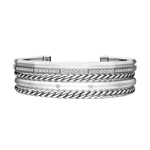 David Yurman Stax Five Row Cuff Bracelet in Sterling Silver with Diamonds
