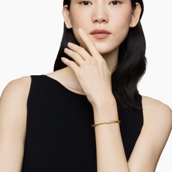 4mm in Gold – front view of authentic Cable Bracelets at Coveti|David Yurman X Cablespira® Station Bracelet in 18K Yellow Gold with Pavé Diamonds