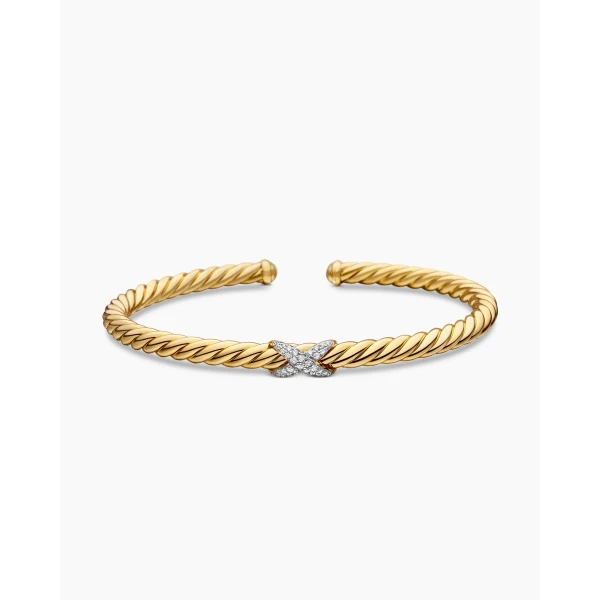 David Yurman X Cablespira® Station Bracelet in 18K Yellow Gold with Pavé Diamonds, 4mm, view 4