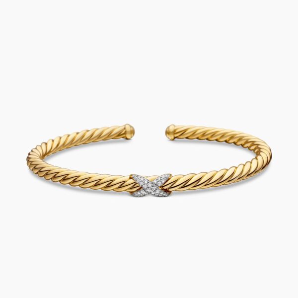 on-model styling shot|David Yurman X Cablespira® Station Bracelet in 18K Yellow Gold with Pavé Diamonds