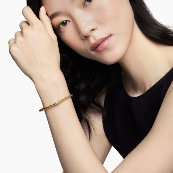 signature twisted-helix detail|David Yurman X Cablespira® Station Bracelet in 18K Yellow Gold with Pavé Diamonds