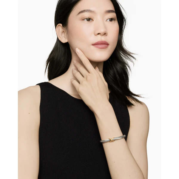 David Yurman X Classic Cable Station Bracelet in Sterling Silver with 14K Yellow Gold, 7mm, view 2