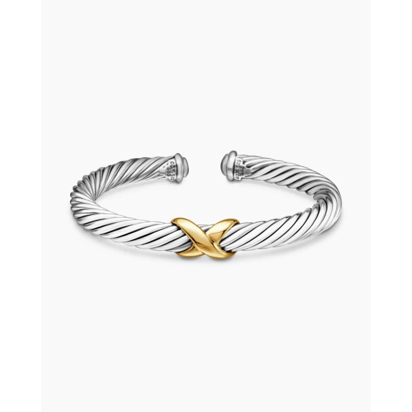 David Yurman X Classic Cable Station Bracelet in Sterling Silver with 14K Yellow Gold, 7mm, view 4