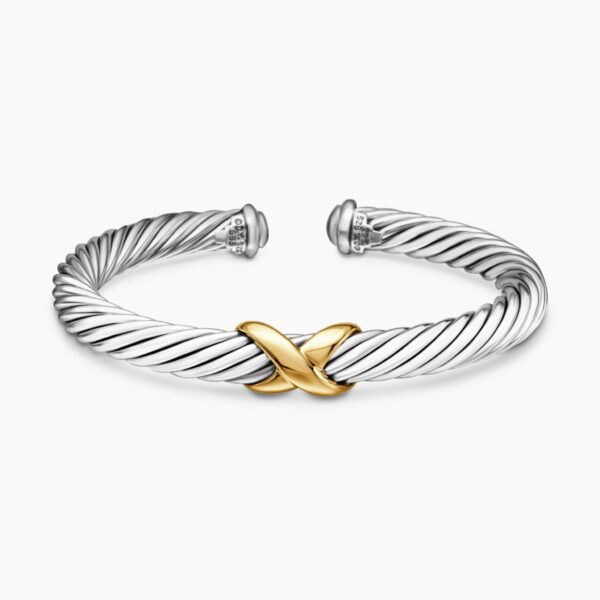 on-model styling shot|David Yurman X Classic Cable Station Bracelet in Sterling Silver with 14K Yellow Gold