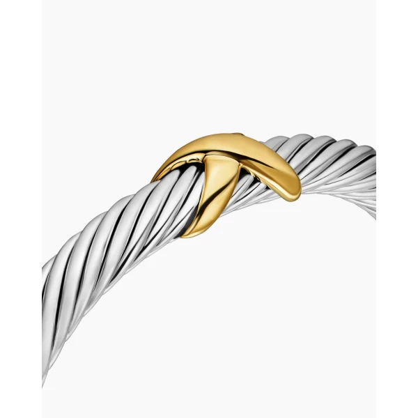 David Yurman X Classic Cable Station Bracelet in Sterling Silver with 14K Yellow Gold, 7mm, view 5