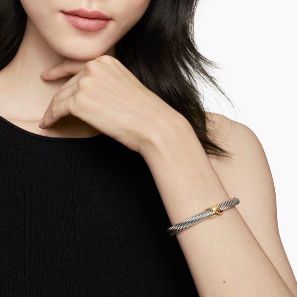 signature twisted-helix detail|David Yurman X Classic Cable Station Bracelet in Sterling Silver with 14K Yellow Gold