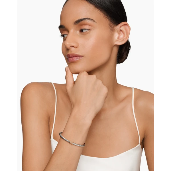 David Yurman X Classic Cable Station Bracelet in Sterling Silver with 18K Rose Gold, 4mm, view 3