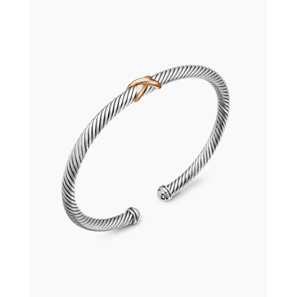 David Yurman X Classic Cable Station Bracelet in Sterling Silver with 18K Rose Gold, 4mm, view 4
