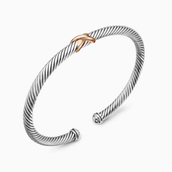 on-model styling shot|David Yurman X Classic Cable Station Bracelet in Sterling Silver with 18K Rose Gold