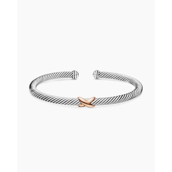 David Yurman X Classic Cable Station Bracelet in Sterling Silver with 18K Rose Gold, 4mm, view 5