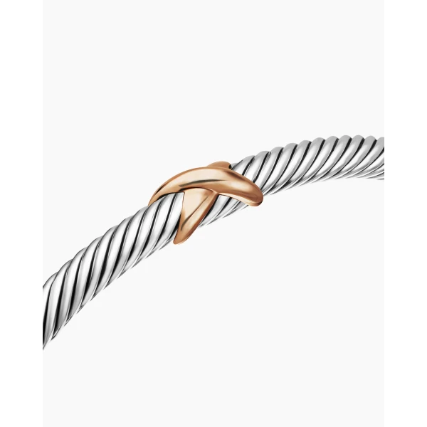 David Yurman X Classic Cable Station Bracelet in Sterling Silver with 18K Rose Gold, 4mm, view 6