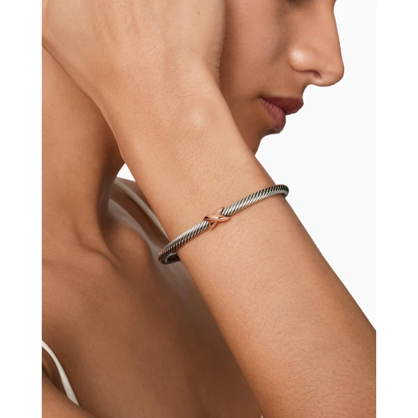 David Yurman X Classic Cable Station Bracelet in Sterling Silver with 18K Rose Gold, 4mm, view 7
