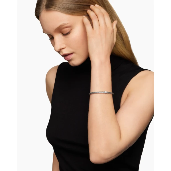David Yurman X Classic Cable Station Bracelet in Sterling Silver with Diamonds, 4mm, view 2