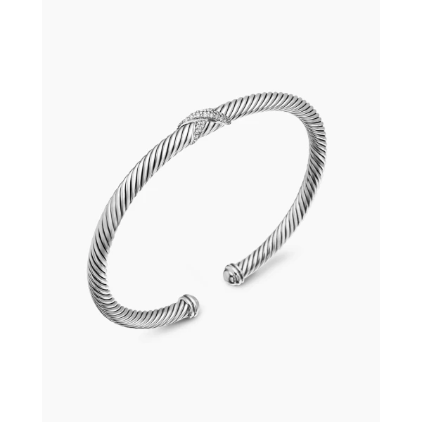David Yurman X Classic Cable Station Bracelet in Sterling Silver with Diamonds, 4mm, view 3