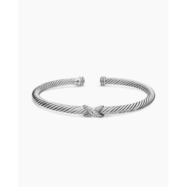 David Yurman X Classic Cable Station Bracelet in Sterling Silver with Diamonds, 4mm, view 4