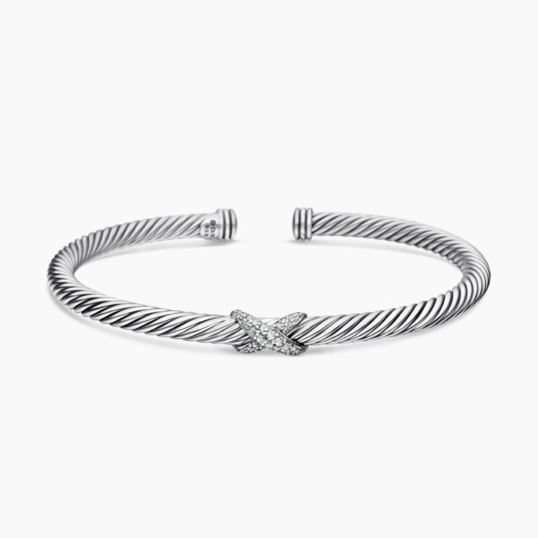 on-model styling shot|David Yurman X Classic Cable Station Bracelet in Sterling Silver with Diamonds