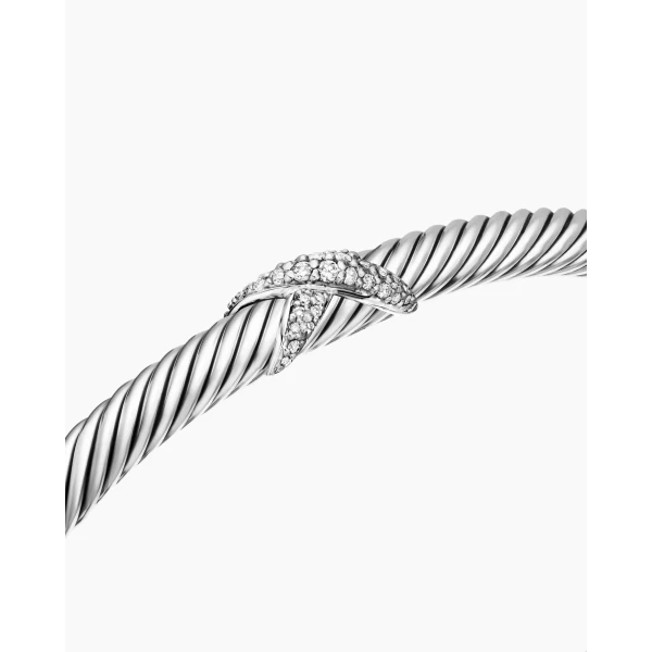 David Yurman X Classic Cable Station Bracelet in Sterling Silver with Diamonds, 4mm, view 5