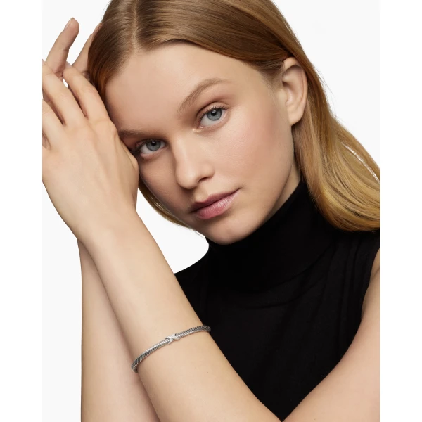 David Yurman X Classic Cable Station Bracelet in Sterling Silver with Diamonds, 4mm, view 6
