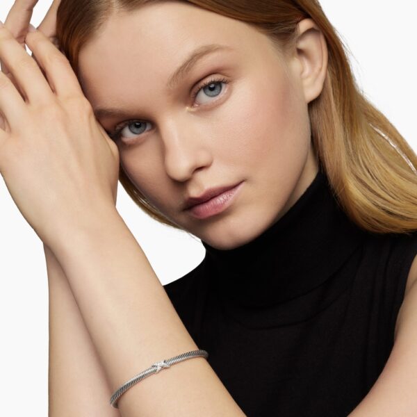 signature twisted-helix detail|David Yurman X Classic Cable Station Bracelet in Sterling Silver with Diamonds