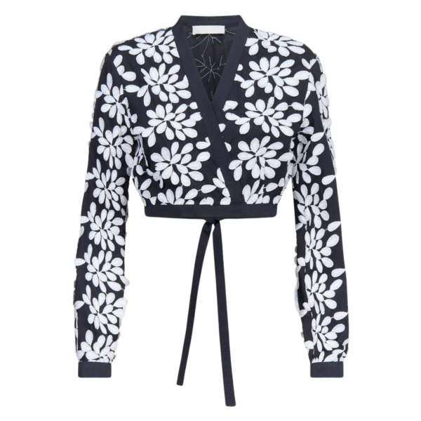 Destree Black And White Embroided Bow-Tie Cropped Shirt - Destree - Graphic Parisian Fashion - Shop at Coveti