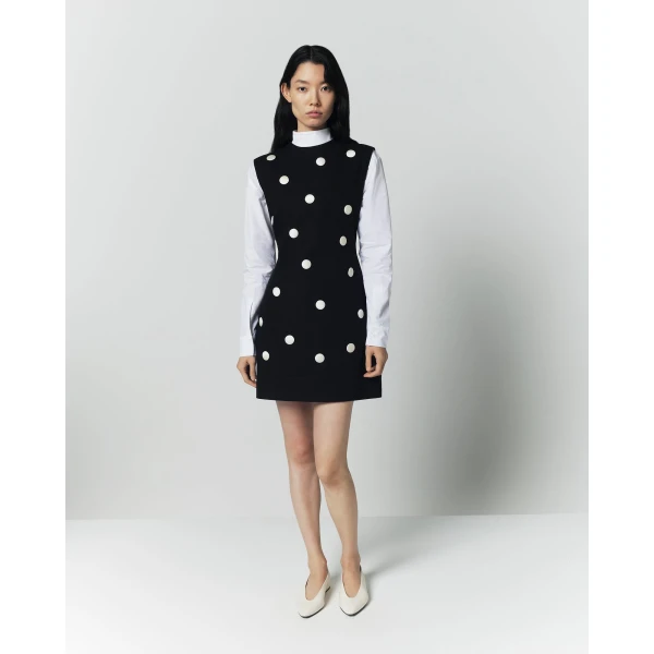 Destree Black Cotton Dress With Contrasting Dots - Destree - Graphic Parisian Fashion - Shop at Coveti