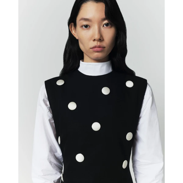 Destree Black Cotton Dress With Contrasting Dots - Destree - Graphic Parisian Fashion - Shop at Coveti