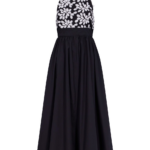 Destree Black Cotton Midi Dress With Embroidered Floral Halter Bodice - Destree - Graphic Parisian Fashion - Shop at Coveti