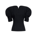 Destree Black Cotton Sculptural Top With Puffed Sleeves - Destree - Graphic Parisian Fashion - Shop at Coveti