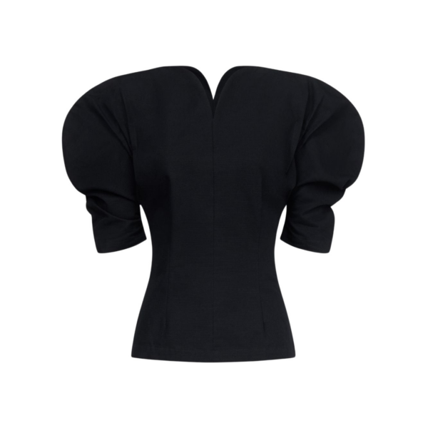 Destree Black Cotton Sculptural Top With Puffed Sleeves - Destree - Graphic Parisian Fashion - Shop at Coveti