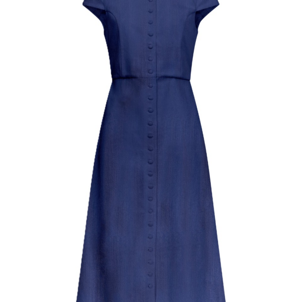 Destree Blue Denim Midi Dress With Mandarin Collar And Short Sleeves - Destree - Graphic Parisian Fashion - Shop at Coveti