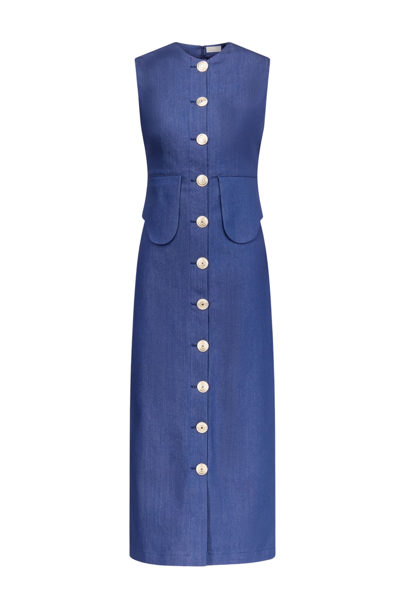 Destree-Blue-Denim-Sleeveless-Midi-Dress24329_nobg Destree Blue Denim Sleeveless Midi Dress - Destree - Graphic Parisian Fashion - Shop at Coveti