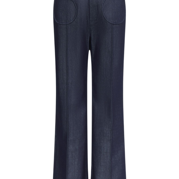 Destree Dark Blue Denim Straight Pants With Circular Pocket Details - Destree - Graphic Parisian Fashion - Shop at Coveti