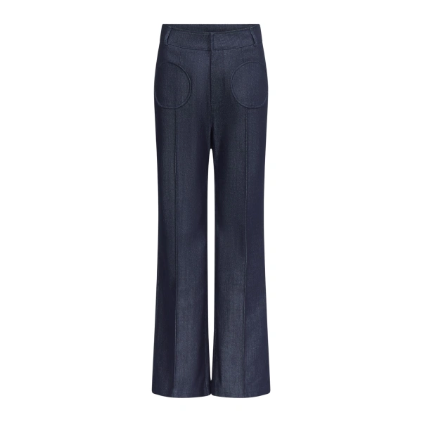 Dark Blue Denim Straight Pants With Circular Pocket Details