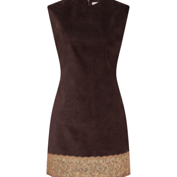 Destree Dark Brown Velvet Dress With Lace Hem - Destree - Graphic Parisian Fashion - Shop at Coveti