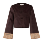 Destree Dark Brown Velvet Jacket With Lace Hem - Destree - Graphic Parisian Fashion - Shop at Coveti