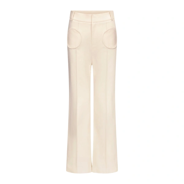 Denim Ecru Flared Pants With Circular Pocket Details