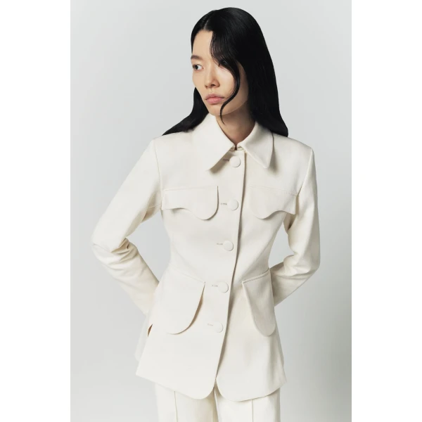 Destree Denim Ecru Utility Button-Front Jacket - Destree - Graphic Parisian Fashion - Shop at Coveti