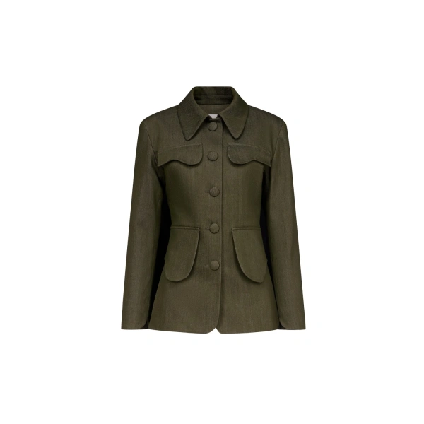 Denim Khaki Utility Button-Front Jacket