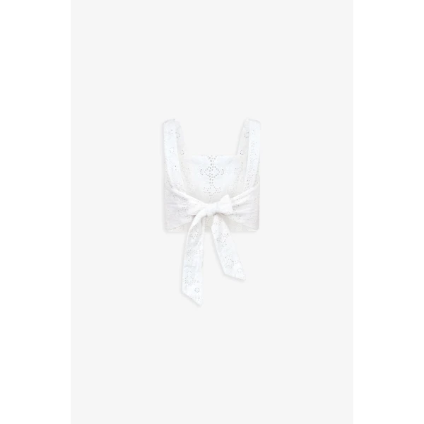 Destree Embroidered White Bow-Tie Top - Destree - Graphic Parisian Fashion - Shop at Coveti