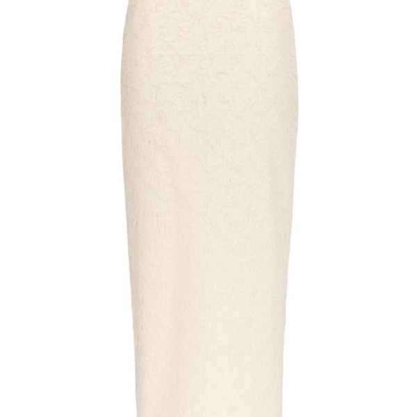 Destree Ivory Textured Maxi Skirt With Fringed Thread Finish - Destree - Graphic Parisian Fashion - Shop at Coveti