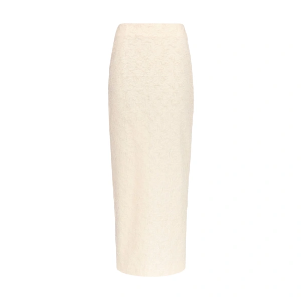 Destree Ivory Textured Maxi Skirt With Fringed Thread Finish
