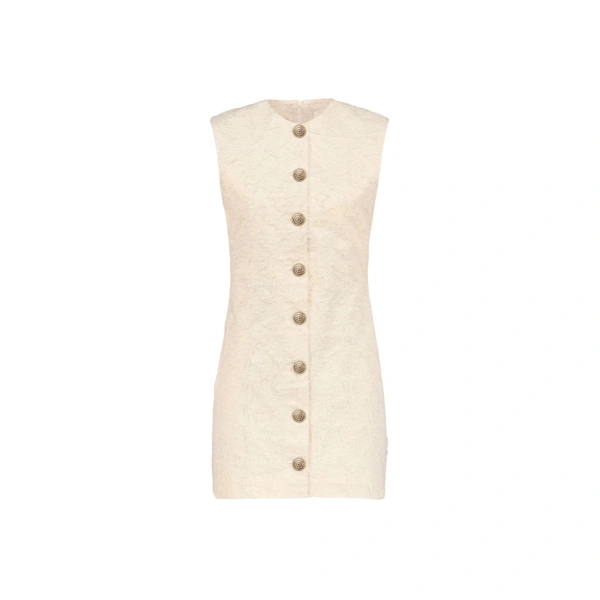 Destree Ivory Textured Mini Dress With Fringed Thread Detail