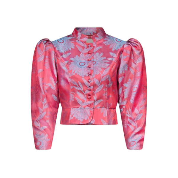 Jacquard Satin Puff Sleeve Jacket