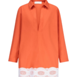 Destree Orange Cotton Tunic Dress With Contrast Lace Trim - Destree - Graphic Parisian Fashion - Shop at Coveti