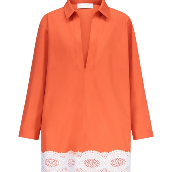 Destree Orange Cotton Tunic Dress With Contrast Lace Trim - Destree - Graphic Parisian Fashion - Shop at Coveti