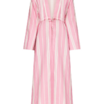 Destree Pink Striped Long Cotton Dress With V-Neck And Tie Waist Detail - Destree - Graphic Parisian Fashion - Shop at Coveti