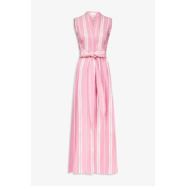 Destree Pink Striped Sleeveless Cotton Maxi Dress With Tie Waist Detail - Destree - Graphic Parisian Fashion - Shop at Coveti